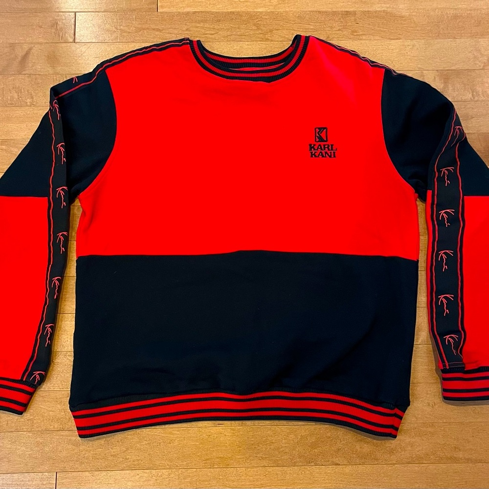 Karl Kani Red Black Colorblock Crewneck Sweatshirt Size XL